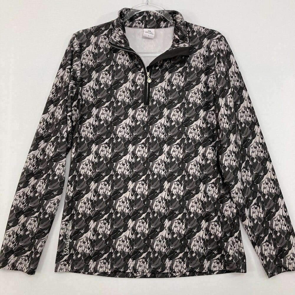 Daily Sports Large Gray Abstract Quarter Zip Long Sleeve Stretch Active Top